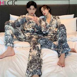 Women's Sleep Lounge Couple Pyjamas Set Women Mens Silk Satin Pyjama Couples Long Sleeve Sleepwear Homewear Pj Unisex Pyjamas Plus Size M-3XL 210924L230913