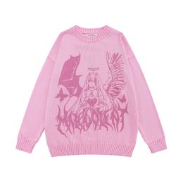 Harajuku Sweater Y2K Japanese Anime Cartoon Angel Girl Heart Graphic Print Knitted Jumper 2023 Hip Hop Fashion Loose Pullovers