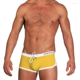 Underpants Men Square-cut Shorts Adjustable Drawstring Swimming Trunks Yellow Pink S-L Sizes Swimsuits All Seasons Short Boxers HOMOLOVER