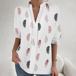 Women's Blouses Leisure Fashion Spring Fall Stand Collar Printing Shirts Casual Mid Sleeves Loose Pullover Top Elegant Office