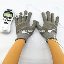 Electrical Stimulator Body Relax Therapy Massager Tens Acupuncture Electric Finger Massager with Fiber Electrode Massage Gloves248g