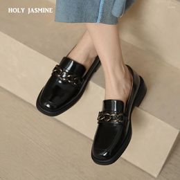 Dress Shoes 2023 Black Genuine Leather Women Single Chain Fashion Casual Flat Spring Summer Arrive Loafers