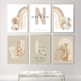 Custom Baby Posters And Prints Cartoon Wall Art Canvas Painting Nordic Little Bear Rabbit Letters Wall Pictures Kids Room Decor L01