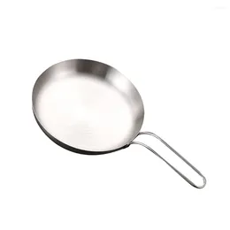 Decorative Figurines Stainless Steel Cookware Snack Tray Handle Kitchen Tableware Steak Round Plate Gadget Pizza