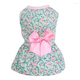 Dog Apparel Puppy Summer Clothes Pink Peach Floral Princess Dress Bow Skirt For Cats Wedding Dresses Chihuahua Pet Clothing