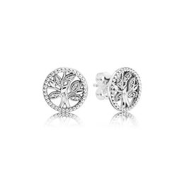 Authentic Pando Ra Trees of Life Stud Earrings S925 Sterling Silve Fine Women Earring Compatible European Style Jewelry 297843CZ Earring