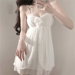 Womens Sleepwear Women Robe Gown Sets Chic Lace Mesh Elegant Sweet Simple Solid White Girls Sexy Breathable Slim Empire Nightdress Bow 230912 8GIQ