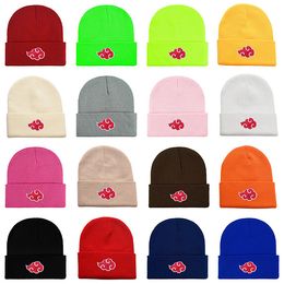 Beanie/Skull Caps Embroidery narutos Akatsuki Beanie Hat Women Men Knitted Warm Winter Hats For Solid Hip-hop Casual Cuffed Beanies Bonnet 18 Colours Wholesale