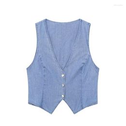 Women's Vests Women 2023 Fashion Streetwear V-Neck Tank Tops Vintage Button Up Cropped Female Chic Vest Top Mujer