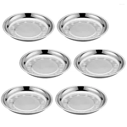 Dinnerware Sets 6 Pcs Stainless Steel Disc Hiking Large Round Bowl Plate Barbecue Dessert Storage Tray Child Cuisine