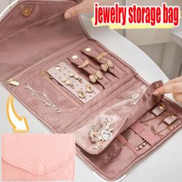 Jewellery Pouches Foldable Travel Storage Bag Peach Skin Velvet Pouch Portable Women's Earrings Necklace Display Bags Organiser