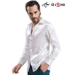 Men's Casual Shirts Luxury Clothing Shirt Men Brand Satin Silk Wedding Attend Party Bridegroom Shiny Dress Plain White Tuxedo For 230912