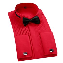 Men's Casual Shirts Men Wedding Tuxedo Long Sleeve Dress French Cufflinks Button Design Solid Gentleman Bridegroom Shirt White Red Black 5XL 230912