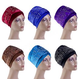 Rhinestone Velvet Long Turban Head Wrap Headscarf Woman Bandana Hair Band Diamond Wraps Headband Accessories Elastic Headwrap