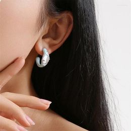 Hoop Earrings Korean Style Natural Stone Opal Enamel For Women C Shape Cute Jewellery Gift Y2K