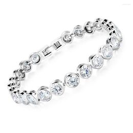 Link Bracelets Tennis Bracelet Round Cut Clear Zirconia White Gold Filled Trendy Womens Chain 18cm Long