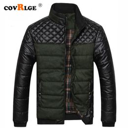 Men's Down Parkas Covrlge Men Casual Parka Padded Winter Jacket Mens Warm PU Leather Patchwork Color Stand Collar Zipper Thick Coat MWM079 230912