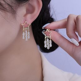 womens star earrings tassel dangle crystal korean style gold plated elegant zircon ear rings fashion Jewellery