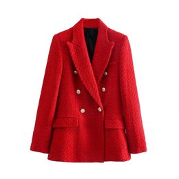 Women's Suits Blazers Blazer Women Tweed Jacket Women Double Breasted Red Blazer Office Lady Tweed Blazers Coat Checked Jacket Female 230912