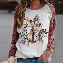 Women's Hoodies 2023 Autumn Pattern Printed Panel Hoodie Sweatshirt Harajuku Sexy O-neck Fashion Versatile Long Sleeve