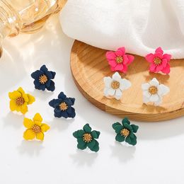 Bohemian Vintage Yellow White Colour Flower Earrings Piercing For Women Sweet Metal Spray Paint Petal Stud Earrings Accessories