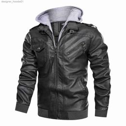 Mens Fur Faux Fur Mens Jackets Leather Jackets Autumn Casual Motorcycle PU Jacket Biker Coats Clothing EU Size Fashion Hooded Winter Street Style Long Sleeve Tops Zip