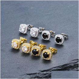 Mens Hip Hop Stud Earrings Jewellery High Quality Fashion Round Gold Sier Black Diamond Earring For Men Drop Delivery Dhxtj