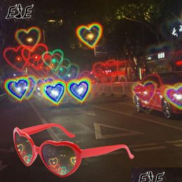 Sunglasses Sunglasse Fashion Heart Shaped Effects Glasses Watch The Lights Change To Shape At Night Diffraction Female 230629 Drop Del Dhqbi