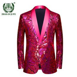 Men's Suits Blazers Luxury Wave Striped Gold Sequin Blazer Jackets Mens Shawl Lapel One Button Shiny Party Wedding Suits Jackets Tuxedo Blazer Men 230912