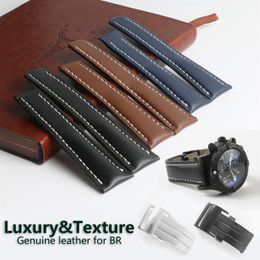 Deployment Buckle Clasp Calf Leather Skin Genuine Leather Watch Band Watch Strap for Breitling Watch Man 20mm 22mm 24mm Black Blue240q