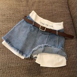 Röcke Gidyq Hohe Taille Frauen Denim Sommer Koreanische Patchwork Casual Mini Streetwear Weibliche Quasten Eine Linie Jeans 230912