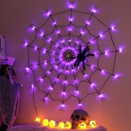 Other Event Party Supplies Halloween Spider Net Lamp Decoration Ambient Light Remote Control Halloween Funny Room Wall Net Black for Indoor Outdoor Holiday 230912