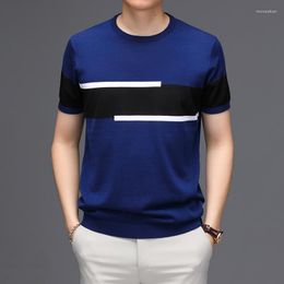 Men's T Shirts 2023 Summer Mixed Casual Contrast Stripe Short Sleeve T-shirt Top