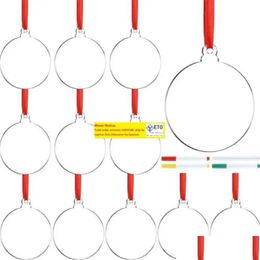 Christmas Decorations 24 Piece 3Inch Transparent Clear Circle Hangtag Diy Blank Round Acrylic Xmas Tree Ornaments Pendant Wholesale Dr Dhp2J