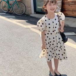 Clothing Sets Girls Suit Polka Dot Puff Sleeve Cardigan Tops And Skirt Two Pieces 2023 Summer Children For 3-8 Years Old