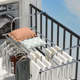 Storage Holders Racks Balcony Folding Shoe Rack Stainless Steel Coat Hanger Window Guardrail Drying Shoes Towel Bar Multifunctional Artifact 230912