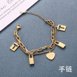 Link Bracelets Fashion Jewellery Titanium Steel Rose Gold Heart-shaped Key Bracelet No Allergies Fading