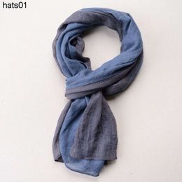 Spring and Summer New Cotton and Hemp Scarf Thin Coloured Denim Blue Personalised Scarf Versatile for Men Casual Neck Protection Long Style Art