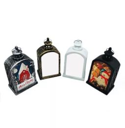 Sublimation Christmas LED Lanterns Fireplace Lamp Handheld Light Double Sided for Home and Outdoor Decorations Gifts