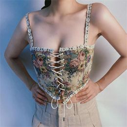 Active Shirts Women Vintage Floral Camisole Flower Embroide Push Up Bodysuit Corset Dresses