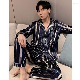 Men's Sleepwear Spring Autumn Young Middle-aged Pyjama Set Thin Ice Silk Long Sleeve Pants Pijama Summer Home Clothes