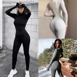 Women's Jumpsuits Rompers 2022 Spring Jumpsuits Womens New Long Sleeve Bodysuits Slim High Waist Hip Lifting Sports Rompers L230913