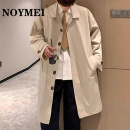Men's Trench Coats NOYMEI Mid Length Men Coat Korean Style Trend Simple Solid Colour Casual Windbreakers Loose Autumn Knee High Overcoat WA2689 230912