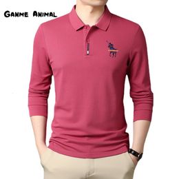 Men's Polos Korean Fashion Embroidery Long Sleeve Polo Shirt Solid Colour Lapel Business Casual 230912