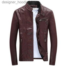 Men's Fur Faux Fur Spring Autumn Mens PU Leather Jackets Stand Collar Coats Male Motorcycle Slim Outerwear Mens Clothing L230913