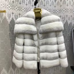 Women's Fur Faux Fur Real Fur Coat High Quality Rex Rabbit Fur Coat Jacket Standing Collar Long Sleeves Natural Real Fur Coat Ladies 230912