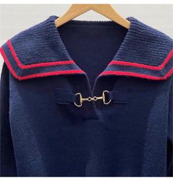 Women's Sweaters 2023 Navy Collar Age Reducing Knit Sweater Autumn And Winter Loose Long Sleeve Warm