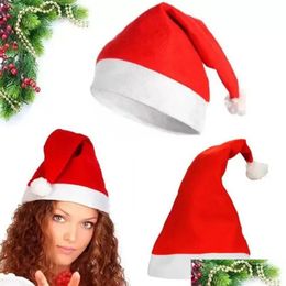 Party Hats Red Santa Claus Hat Tra Soft Plush Christmas Cosplay Xms Decoration Adts Cap Kids Or Adt Head Circumference Size 56-58Cm Wh Dh0Tc