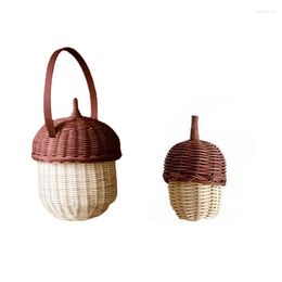 Storage Baskets Handmade Rattan Pine Cones Shaped Woven Bag With Handle Portable Basket Picnic Pography Props