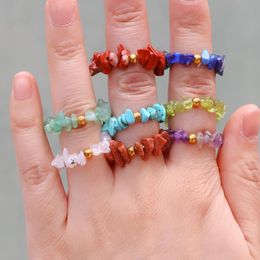 Natural Irregular Crystal Chip Stone Rings Aquamarine Amethyst Colourful Gravel Beaded Finer Ring for Women Jewellery